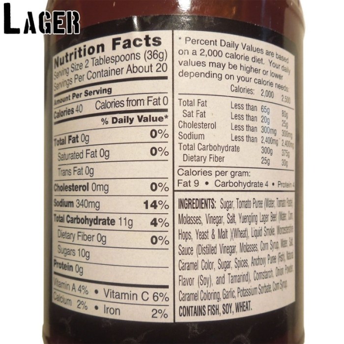 Nutrition facts of yuengling lager